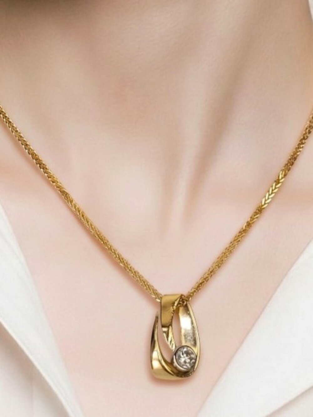14K Yellow Gold 0.50ct Diamond Solitaire Pendant 18" Foxtail Chain Necklace